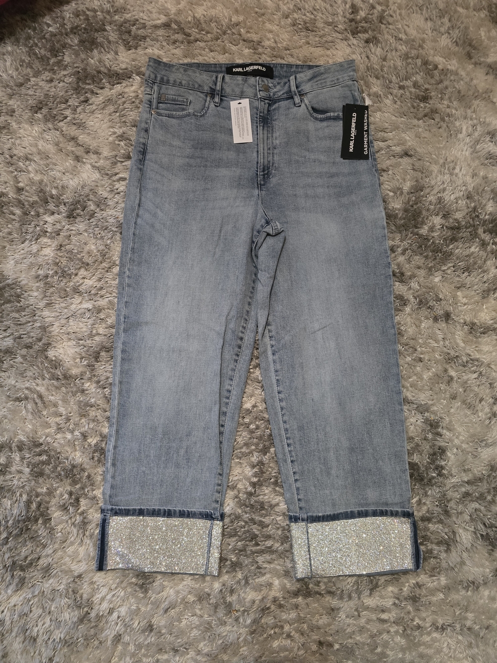Karl Lagerfeld Light Blue Cropped Jeans with Sparkle Cuffs